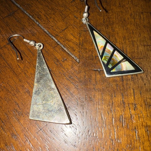 Vintage Alpaca Mexico Enameled Abalone Shell Inlaid‎ Dangle Earrings - Picture 4 of 4